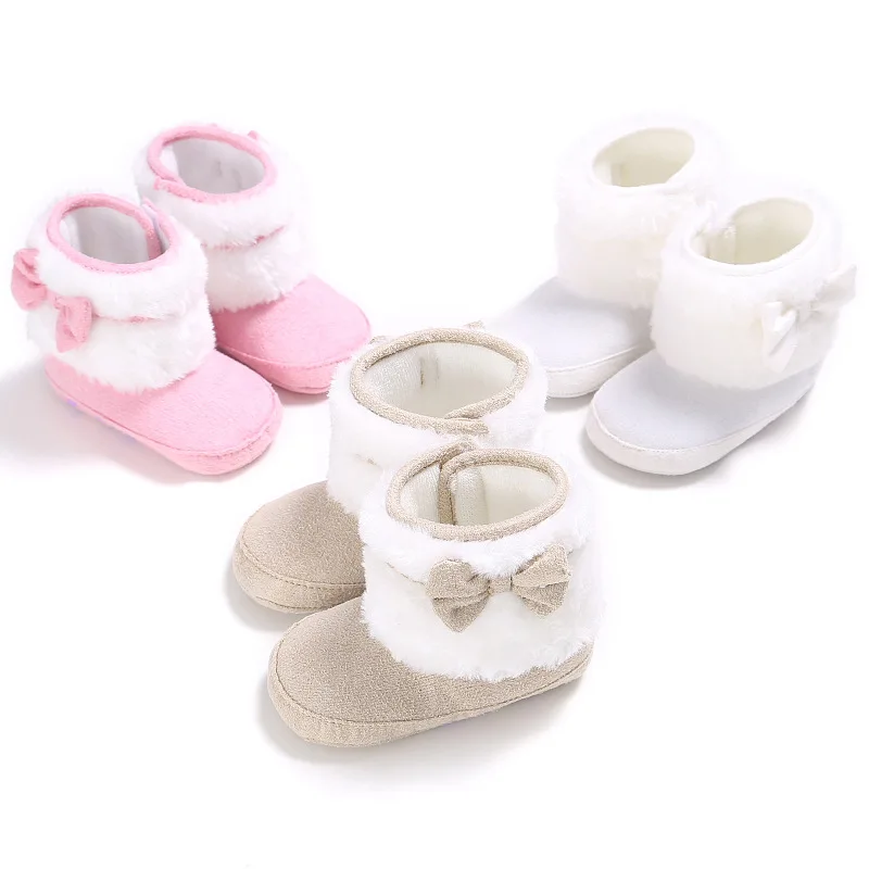 Детские сапоги для новорожденных; сапоги для маленьких девочек; обувь для малышей; меховые зимние теплые сапоги с бантом