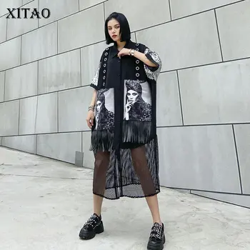 

XITAO Streetwear Plus Size Sequin Dress Women Fashion Loose Tassel Mesh Stitching Dresses Personality Tide Brand Clothes XJ4730