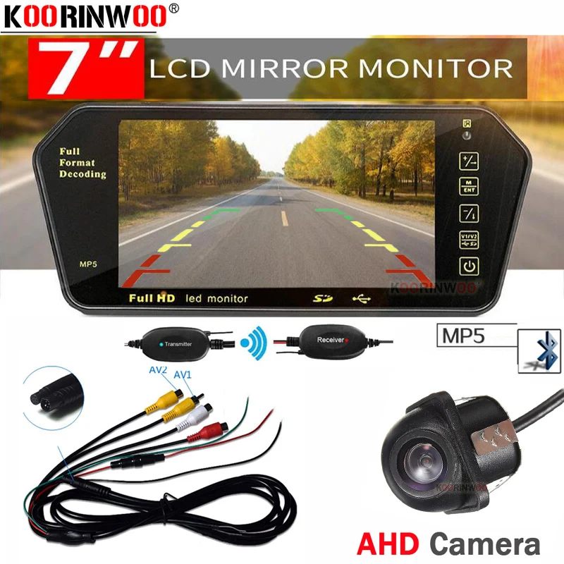 Koorinwoo беспроводной автомобильный монитор TFT зеркало 7 экран дисплей громкой связи Bluetooth MP5 CCD камера заднего вида резервная парковка