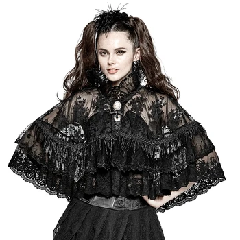 

PUNK RAVE Women's Lolita Lace Double Layer Cloak Flower Mesh Party Evening Stage Performance Women Capes