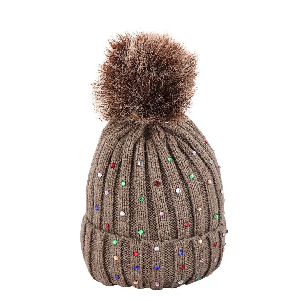 Модная детская вязаная шерстяная шапка для малышей теплая зимняя с помпонами