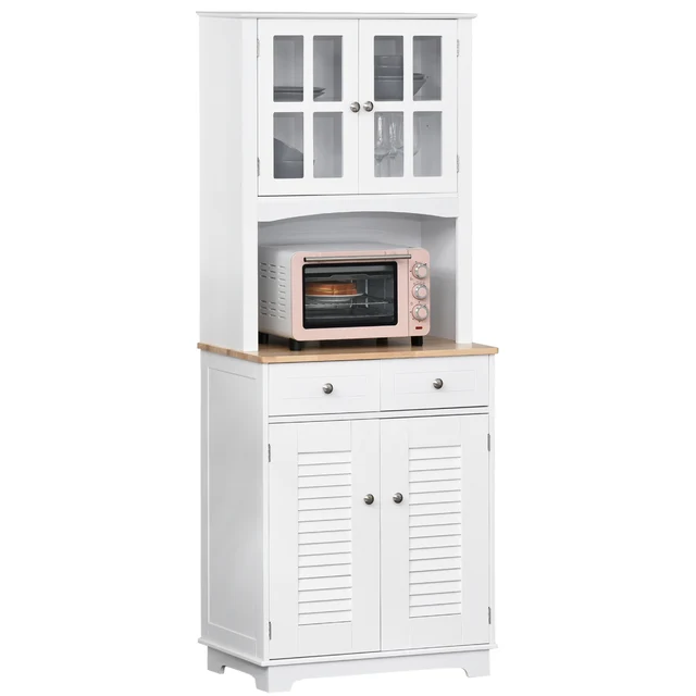 Aparador HOMCOM 105x40x83cm - Blanco/roble, Estantes Ajustables, Magnético