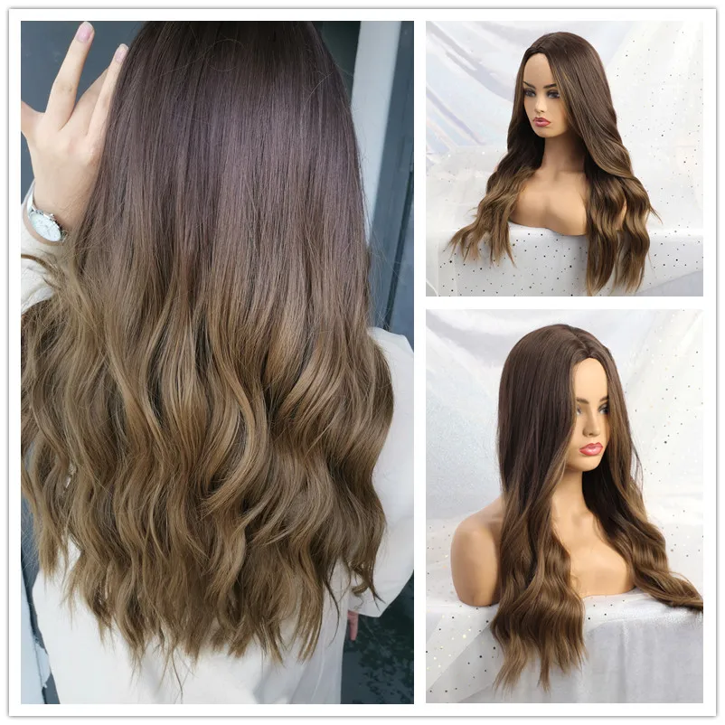 EASIHAIR Long Dark Brown Synthetic Wigs for Women Heat Resistant Wave Wigs Natural Fiber Hair Glueless Cosplay Wigs High Density