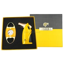 COHIBA Роскошная металлическая сигарная Зажигалка Регулируемая 3 пламени ветрозащитная Зажигалка сигары с резак из нержавеющей стали сигарный набор