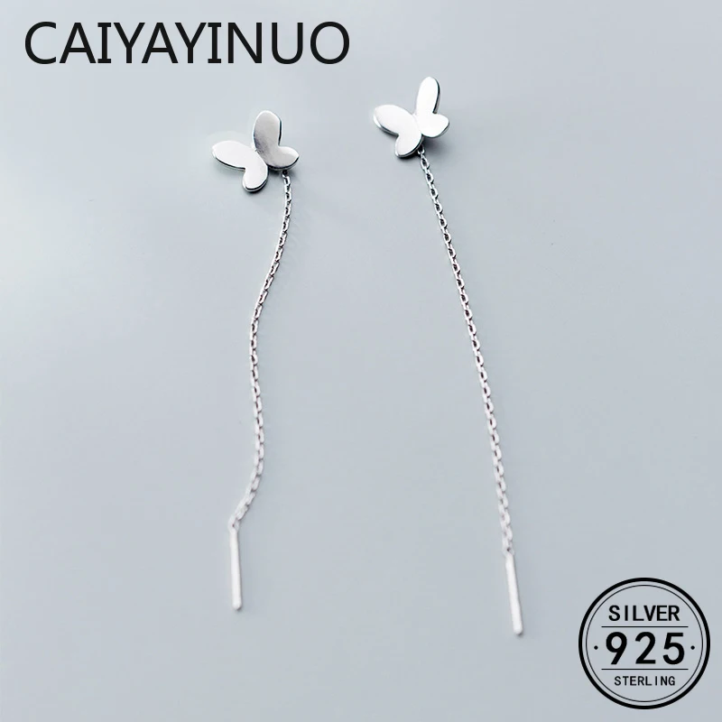 

Real 925 Sterling Silver Chain Ear Line Butterfly Stud Earrings for Fashion Woman Party Trendy Fine Jewelry Accessories