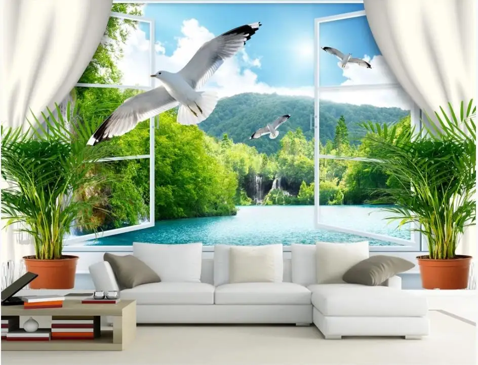 

Custom photo wallpapers 3d murals wallpaper for walls 3D forest window scenery mural TV background wall papers home decor