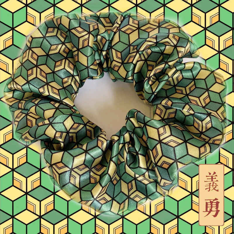Anime Demon Slayer Kimetsu No Yaiba Hair Rope Ladies Hair Tie Striped Lady Scrunchies Ponytail Female Girl Holder Rope