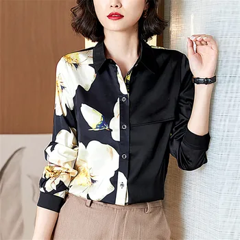 

Women Floral Print Vintage Blouse Satin Silk Elegant Office Shirt Plus Size Tops 3XL High Quality Blusas Mujer De Moda 2020