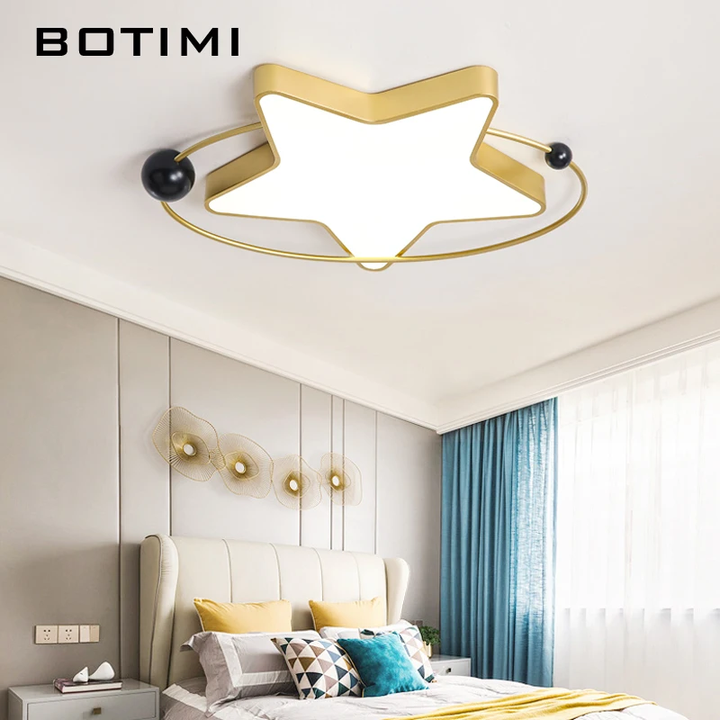

BOTIMI Golden Carton Star Shaped LED Ceiling Lights For Bedroom Study Room Ceiling Lamp Modern Surface Mounted Kids Lightings