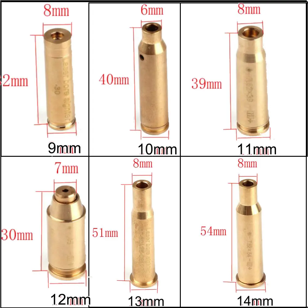 50 шт. CAL. 9 мм. 45. 30. 222REM. 223REM 7,62X39 30-30WIN 7X57R. 308 7,62X54. 38 20GA картридж с красным лазерным отверстием Sighter Boresighter