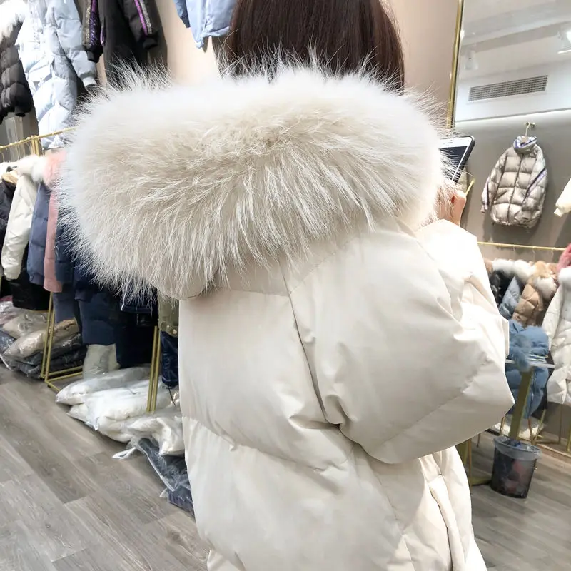 Large Natural Fox Fur Warm Hooded Winter Down