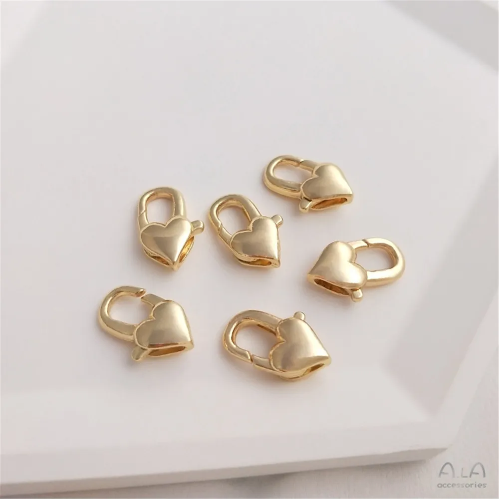 14K Gold Plated Peach heart chain necklace clasp heart shaped lobster clasp spring clasp DIY jewelry accessories 10 50pcs 11mm high quality small hook webbing trigger snap hooks hard carabines swivel clasp lobster claws bag parts accessories