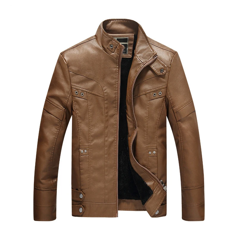 Men's Windbreakers Leather Jacket Winter Thick Mens Leather Jackets and Coats 2019 New Arrival Casual Motorcycle Male Coat 1525