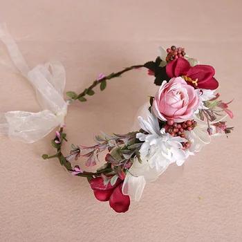 

New Spot Bridal Wreath Red Headwear Hawaii Photo garland Hair Band Fabric Artificial Flower Hair Band Headband