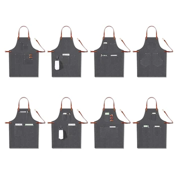 

Gray Denim Apron for Men Chef Work Professional for Barbeque Cooking, Water Resistant with Tool Pockets, Towel Loops