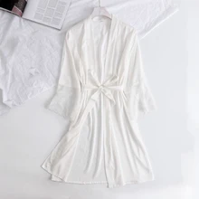 Элегантный белый женский халат, кимоно, платье, изысканное кружево, рукав три четверти, Свадебный халат, одежда для сна, летнее короткое банное платье, домашняя одежда