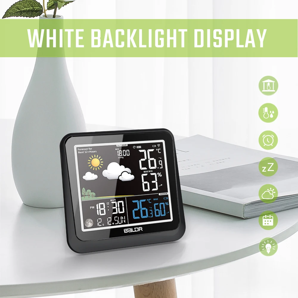 Beste Baldr LCD Kleur Indoor Outdoor Weerstation + Remote Sensor Thermometer Snooze Klok Bureau Wekker