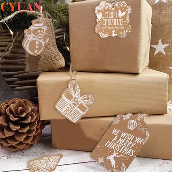 

50pcs Merry Christmas Gift Tags Kraft Paper Label Tag Xmas Gift Packaging Label Gift Box Hang Tag Xmas Party Wrapping Supplies