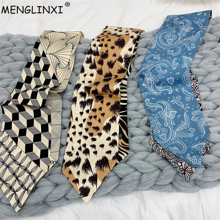 

3D Leopard Cashew Long Silk Women Scarf Neckerchief Skinny Bag Scarf Female Neck Twill Silk Scarf Head Scarves Wraps For Ladies