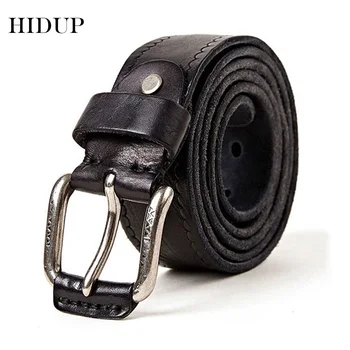 

HIDUP Top Quality Design Pure Cowhide Leather Belts Real Cow Skin Black Retro Style Pin Buckle Metal Belt Men Clothing NWJ287