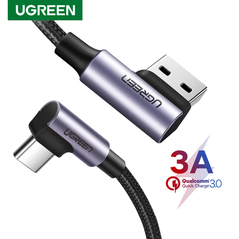 Ugreen USB Typ C Kabel 3A Schnelle Ladegerät USB C Kabel Für Xiaomi Poco x3 Samsung Galaxy S20 S10 90 grad Handy USB Kabel