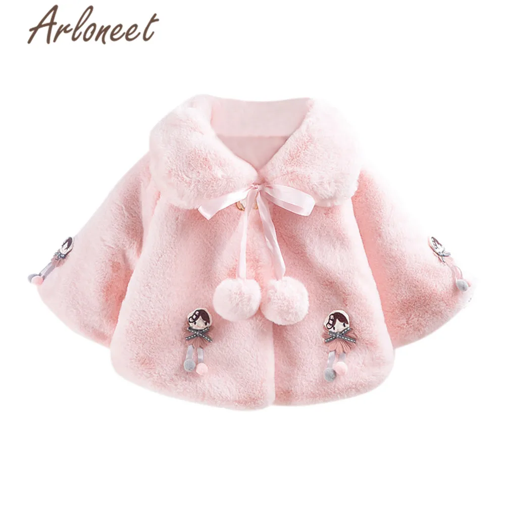 ARLONEET Cartoon Coats Baby Girls Warm Winter Thick Coat Bow Hairball Outerwear Cotton Cloak Toddler Baby Coat Girls Outerwear