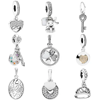 

Key Brush Tool Paint Four Leaf Clover Love Crown Mother's Day Pendant Charm