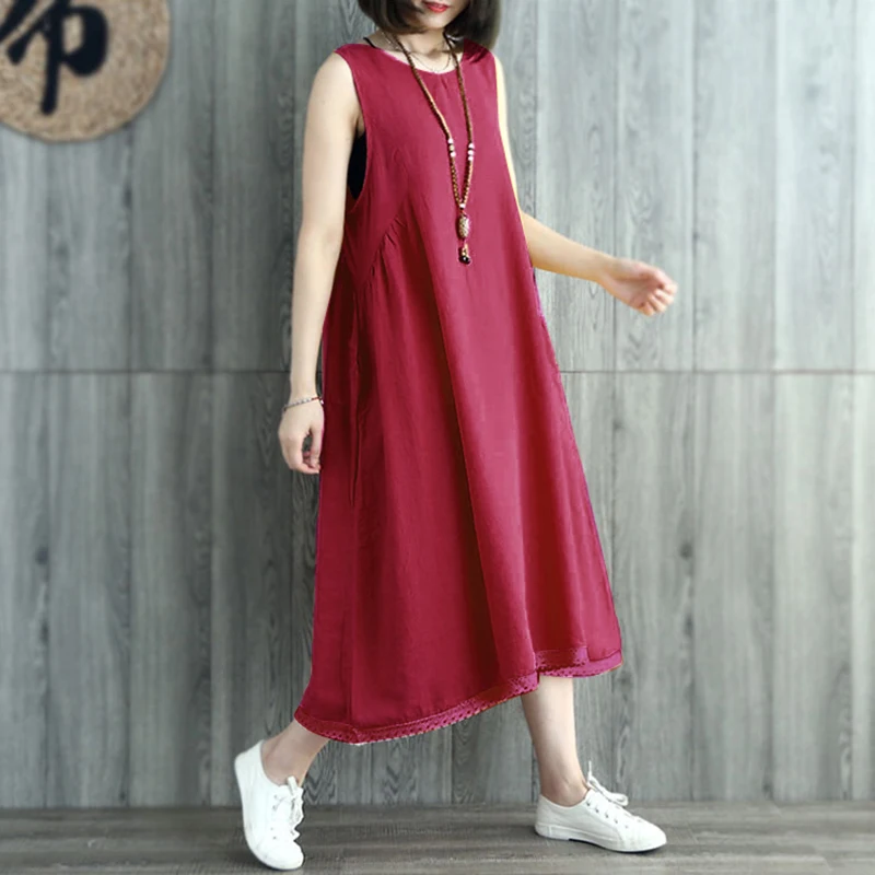 Женское платье без рукавов Romacci однотонное винтажное свободного покроя с