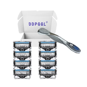 

DDPGGL 1pcs Handle+ 8pcs Blade Men Shaver Razor Manual Sharp Shaving Razor Blade for Man 5 Layer Blade Replaceable Blade