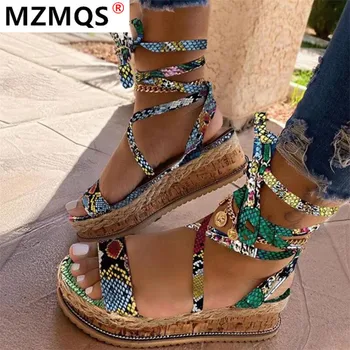 

Summer Women Snake Sandals Platform Heels Cross Strap Ankle Lace Peep Toe 2020 Fashion Beach Party Ladies Shoes Zapatos De Mujer