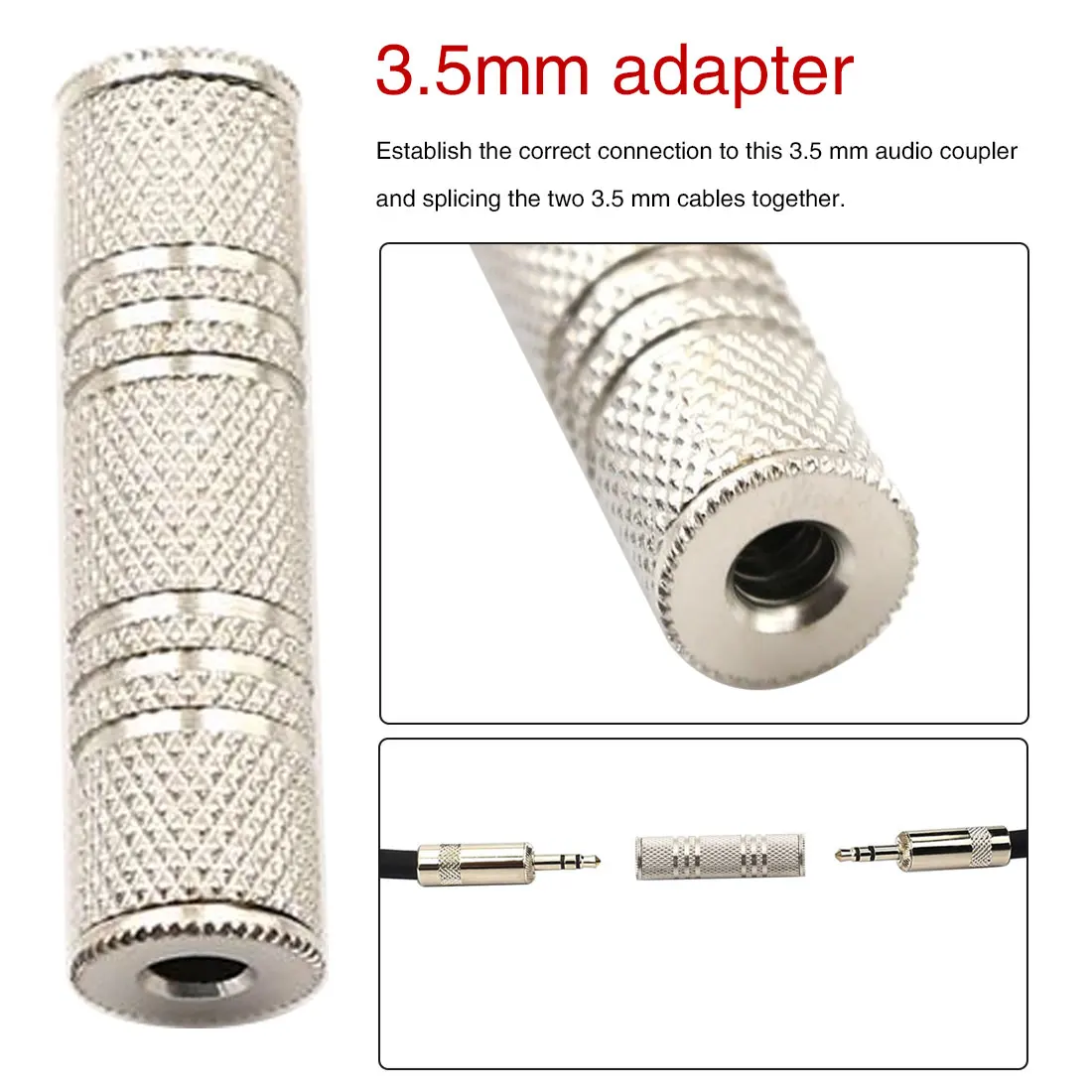 

3.5mm Female To Female Audio Adapter Connector Coupler Stereo F/F Extension Audio Coupler Adapter Silver