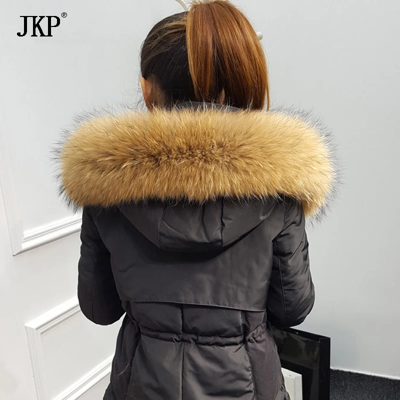 Neutral Color JKP модный шарф из натурального меха енота Женский воротник Подлинная Роскошная брендовая шаль из меха енота шарфы Кольцо-ошейник - Цвет: Neutral Color