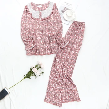 

JULY'S SYJJF Spring 2 Pieces Pajamas Set Floral Cotton Pyjama Women Plus Middle-aged Elderly Soft Long Sleeve Autumn Sleepwear