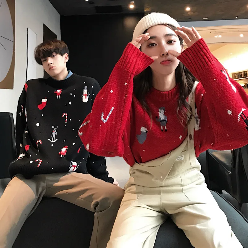 

Christmas Sweater Knitted Sweater Men Long Sleeve Men Winter 2019 Autumn Red Christmas Sweaters Men/Women Pullover Warm Fashion