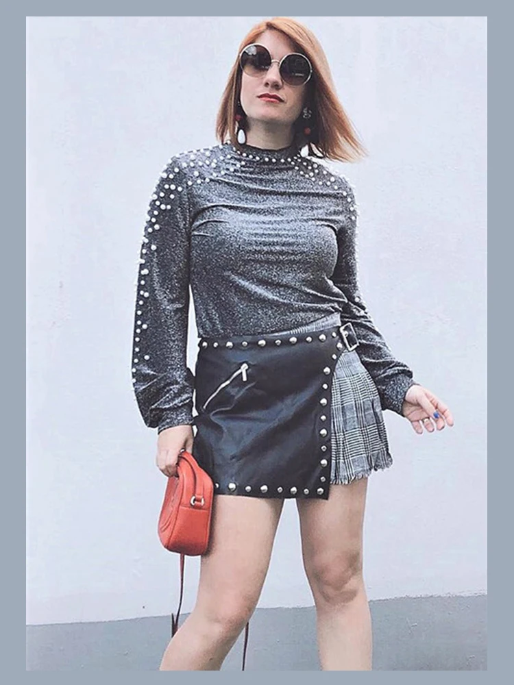 Billig Sheinside Perle Perlen Bischof Hülse Glitter Gestrickte Pullover Langarm Jumper Herbst Winter Tops Für Frauen Pullover Pullover