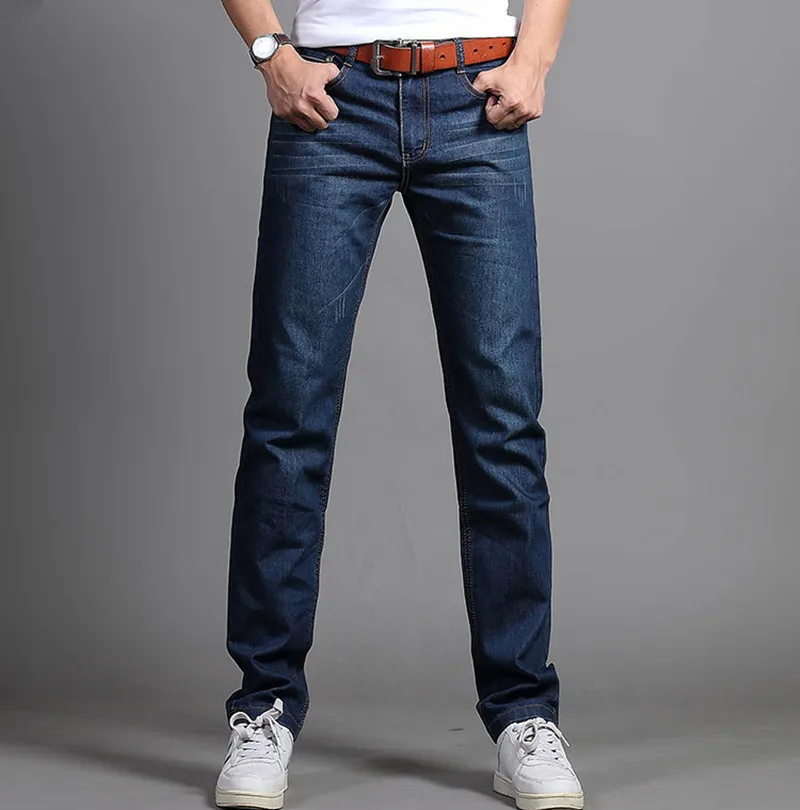 

Men's Pure Color Denim Cotton Retro Wash Hip Hop Work Trousers Jeans Pants more sizes Straight Denim Pants Mens Elastic Waist