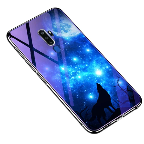 Модный чехол для OPPO A9 A11X чехол для телефона с гальваническим красочным узором для OPPO A5 корпус из закаленного стекла - Цвет: Star wolf