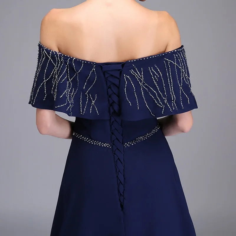 BacklakeGirls Ever Pretty Sexy Off Shoulder Вечерние платья Длинные Элегантные Синие с вырезом "лодочка" атласное вечернее платье в стиле ампир Robe De Soiree