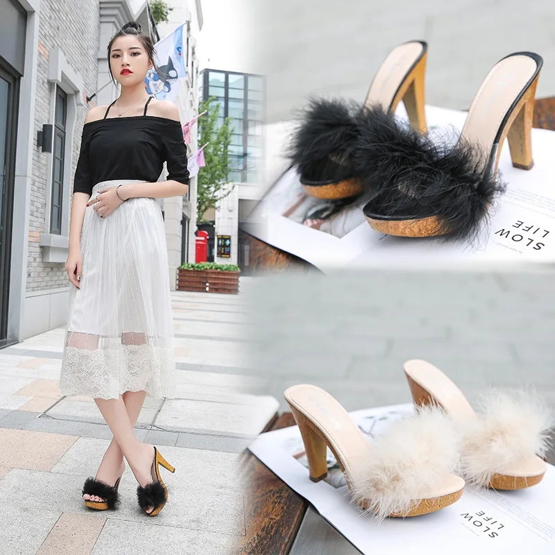 Милые женские тапочки на очень высоком каблуке сланцы сексуальные с цветами