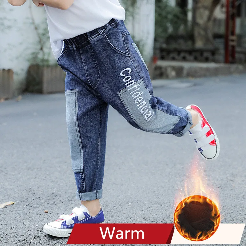 02 blue warm Г., зимние модные штаны утолщенные теплые джинсы для мальчиков, плюшевые штаны детские вельветовые брюки для мальчиков, джинсы для детей 3, 8, 10, 13, 12 лет - Цвет: 02 blue warm