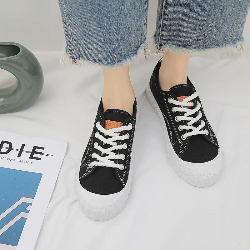 

Canvas Shoes Female 2020 New Trend Korean Joker Student Spring Biscuit Retro Walking Non-slip Breathable Low Help Flat Shoes