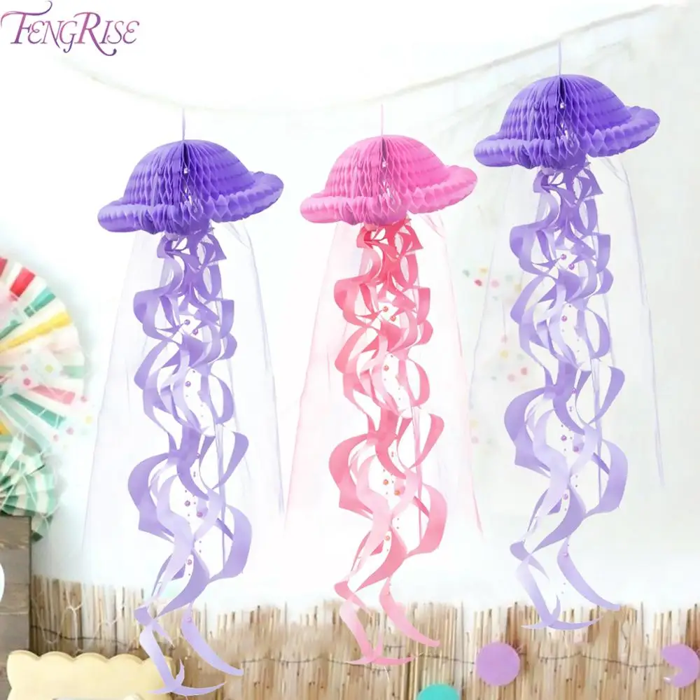 

FENGRISE Honeycomb Jellyfish Happy Birthday Party Decor Kids Under The Sea Mermaid Party Decor Baby Shower Girl Boy Party Favor