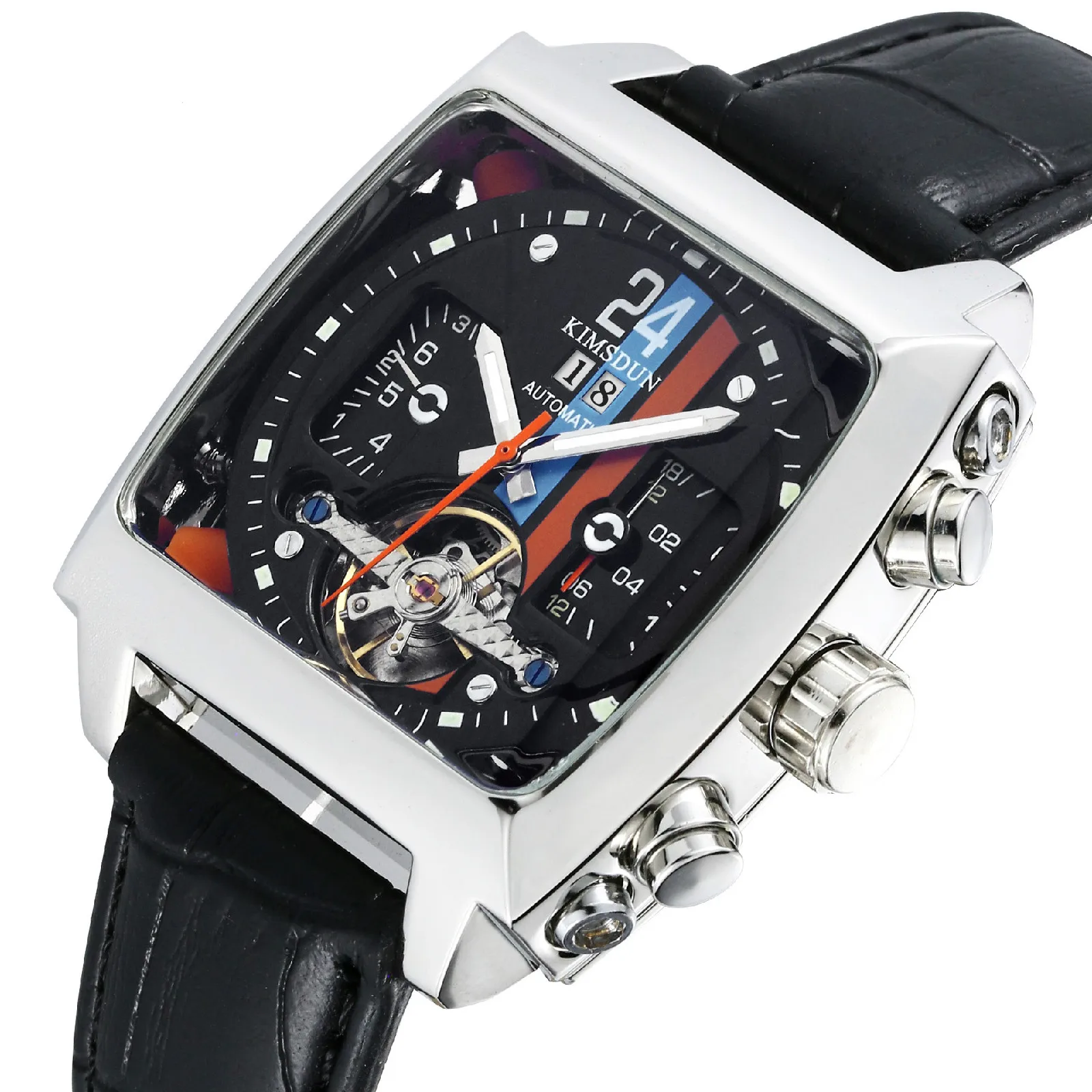 

2019 new Fashion top brand luxury leather waterproof men's watch square automatic mechanical men's business watch.