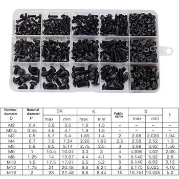 

480Pcs M2 M2.5 M3 Alloy Steel Black Hexagon Socket Button Head Screw Furniture Mushroom Cap Bolts Kit