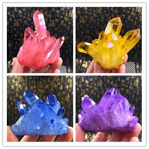 

Crystal Cluster Specimen Blue Purplr Pink Yellow Angel Aura Flower Natural Electroplating Gemstone Quartz Cluster Healing