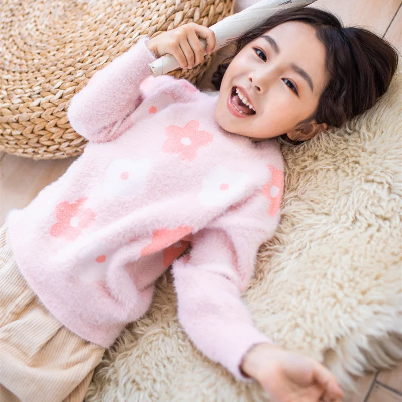 Свитера для маленьких девочек; милая детская одежда; зимний свитер; Одежда для девочек; трикотажный пуловер принцессы с длинными рукавами и цветочным рисунком; верхняя одежда