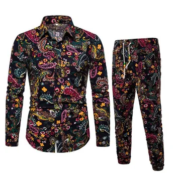 

Handsome Boys Floral Suits Holiday Casual Set Long Sleeve Clothes Men Pants Vintage Printed Dinner Party Suit New Fashion 2020