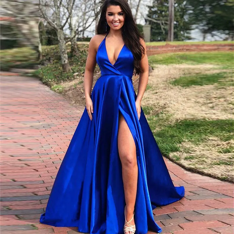 Вечерние платья для выпускного вечера vestido de noiva sereia, вечернее платье de soiree vestido novia, ярко-синие пикантные с разрезом сбоку на шнуровке - Цвет: royal blue