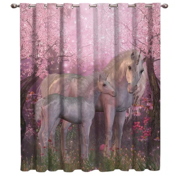 

Animals Pink Unicorn Curtain Living Room Decor Bedroom Indoor Decor Curtain Panels With Grommets Window Treatment Kids Room