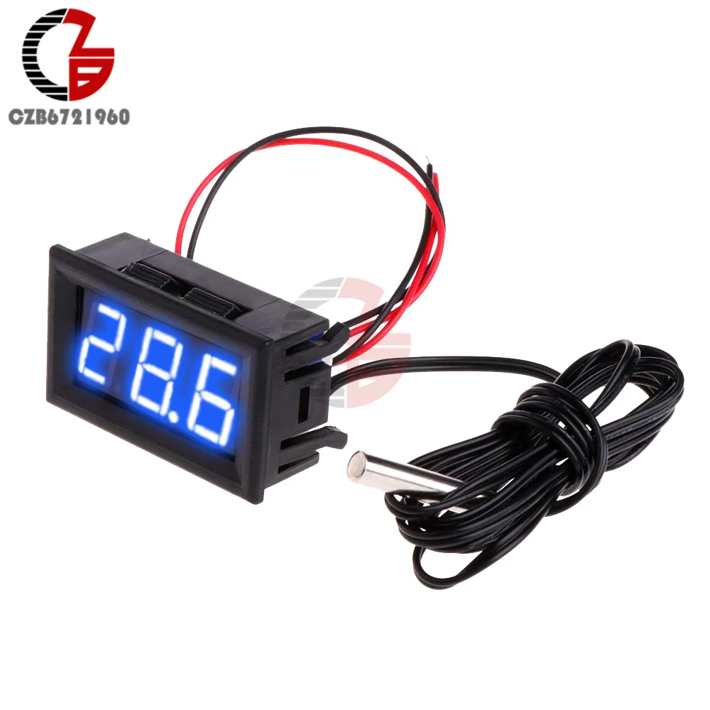 2 Wire Blue 1 м двойной светодиодный дисплей цифровой термометр для холодильника холодильник, Аквариум авто датчик температуры метр детектор Тестер монитор - Цвет: 2 Wire Blue